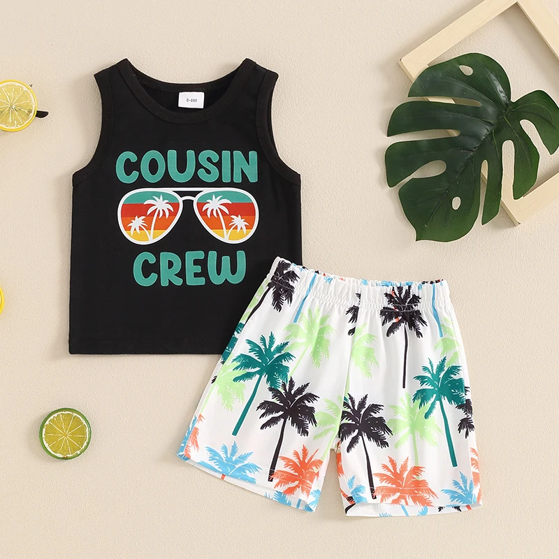 

2024-04-05 Lioraitiin 0-3Y Toddler Baby Boy Summer Outfit Sleeveless Sunglasses Print Tank Tops + Shorts Set Beachwear