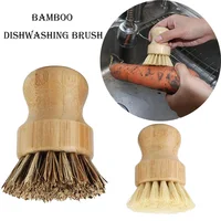 Bamboo Dishwashing Brush Natural Sisal Wooden Handle High Density Bristles for Cast Iron Pans Pots Dishes Fruits Vegetables Clea