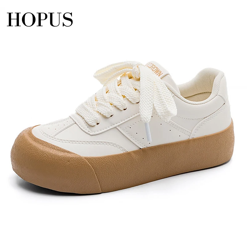 

HOPUS Shoes For Women 2023 New Round Toe Women Sport Sneaker Breathable Low-cut Thick Sole Casual Sneakers Girls Korean Style