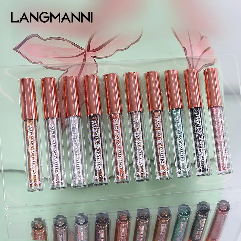 Eye Shadow 10-Piece Diamond Glitter Liquid Eyeshadow Set Long-Lasting Shimmer High-Pigment Sparkling