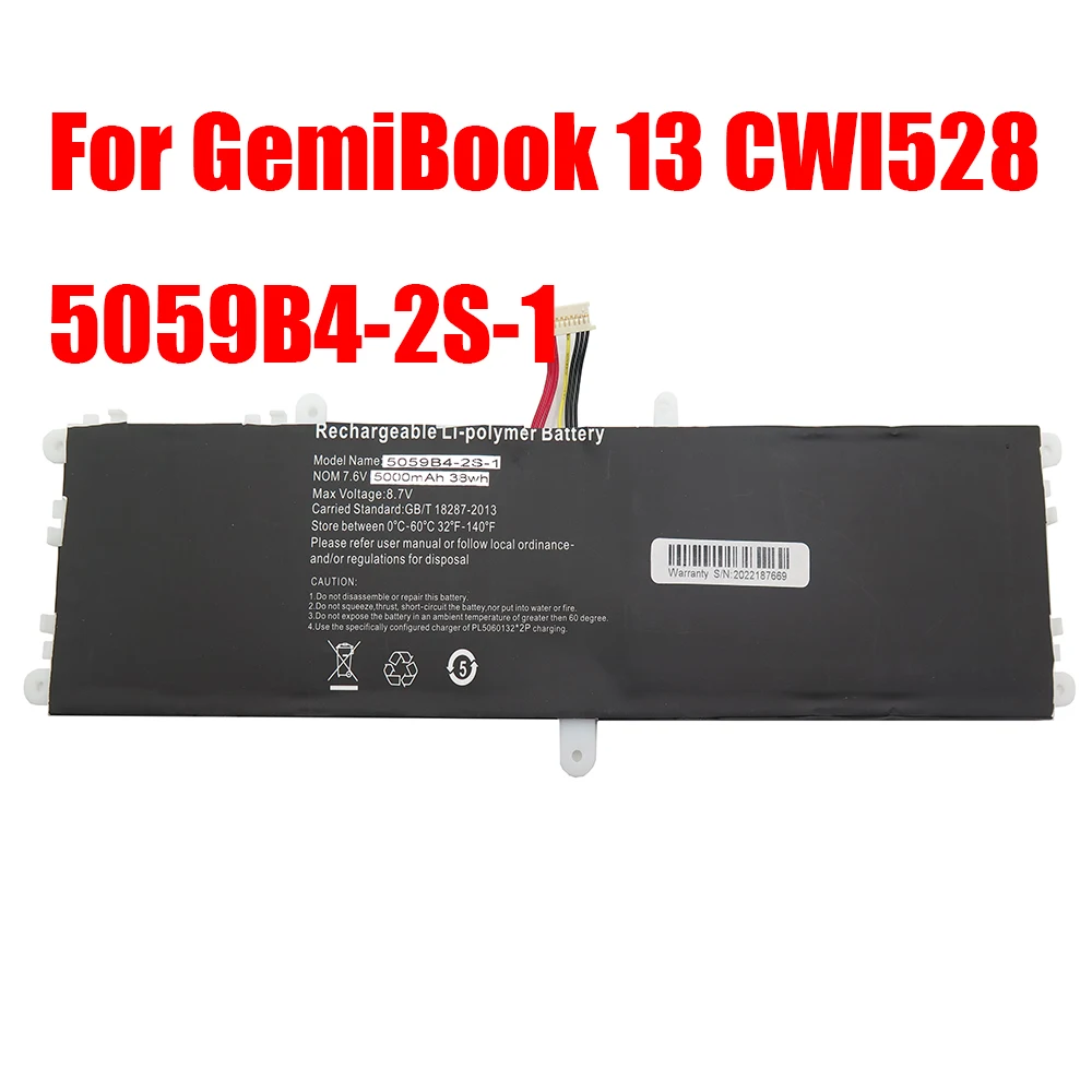 

Сменный аккумулятор для ноутбука Chuwi, для GemiBook 13 CWI528 5059B4-2S-1, 7,6 В, 5000 мАч, 38 Вт/ч, 10 контактов, 7 линий