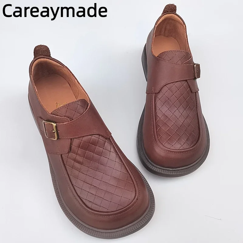 

Careaymade-Big size Couple style Cowhide leather women's shoes,woven pattern breathable leisure work business man's single shoes