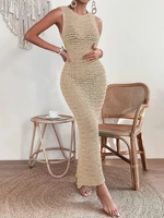 Fashionable and elegant hollow out dress with round neck and waist clip skirt, sleeveless slim fit woolen dress for women - Image 6