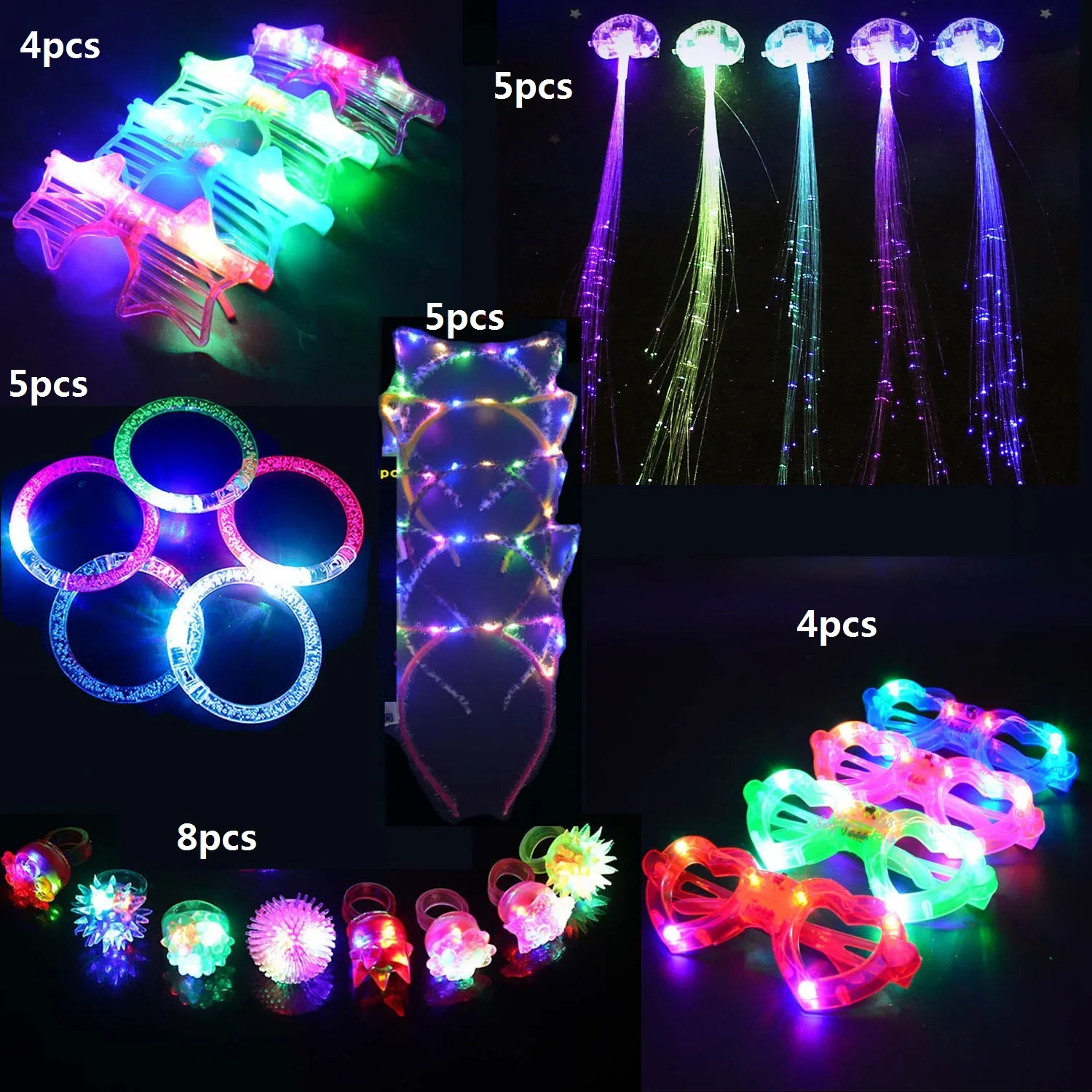 15/30pcs Glow Sticks Foam Led Stick Palm Bulk Glowing Glasses Luminous  Headdress Glowing Rings For Wedding Party Supplies