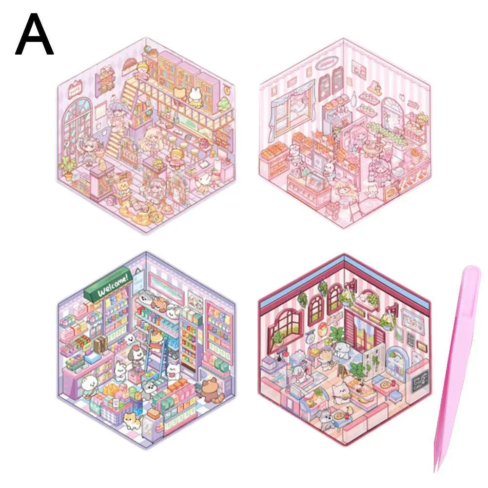 3D DIY House Stickers Three-dimensional Cabin Scene Stacking and Pasting Hand Account Cute cartoon stickers,decorative stickers,self adhesive stickers,custom stickers,stationery stickers,anime stickers,paper stickers,adhesive stickers,decorative labels stickers,animal stickers