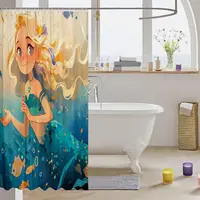 ม่านอาบน้ำลายการ์ตูนเจ้าหญิงใต้น้ำ ลายสัตว์ทะเล สำหรับตกแต่งห้องน้ำเด็ก ขนาด 180x230 3