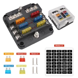 LED Warning Indicator Fuse Box Set with Plastic Cover - 6/12 Ways, 12V - 32V, Power Distribution Panel (6 WAYS)