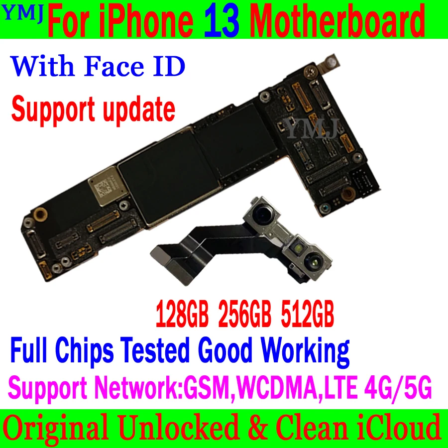 

Support ios Update & 5G For iPhone 13 Motherboard 128GB 256GB 512GB Original Unlocked Free icloud Full Chips Tested logic board