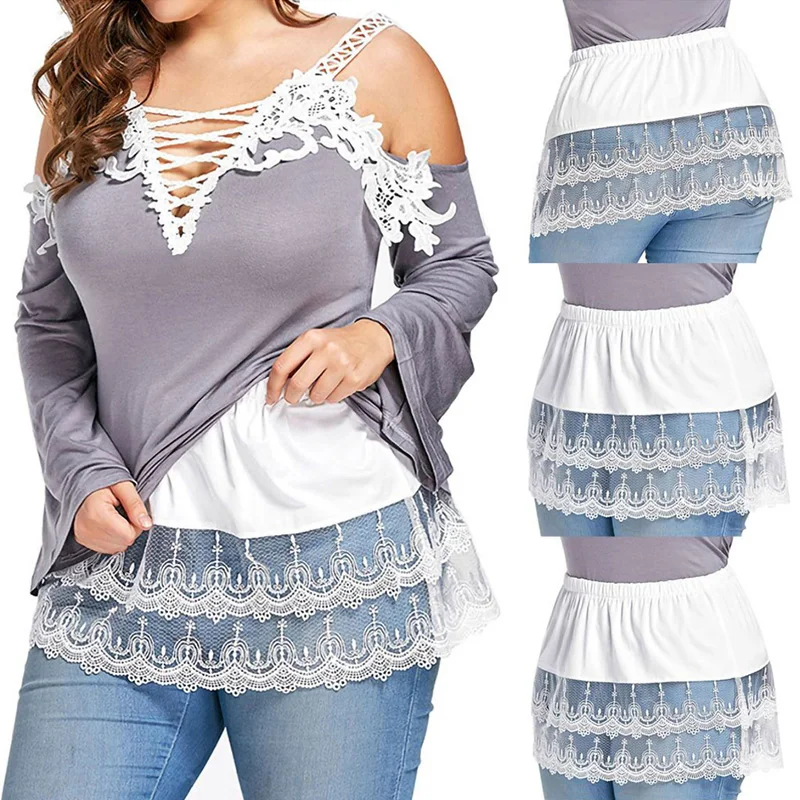 

Women's Skirt Lace Shirt Extender Mini Short Skirts Lace Slip Hollow A-Line Half Extenders