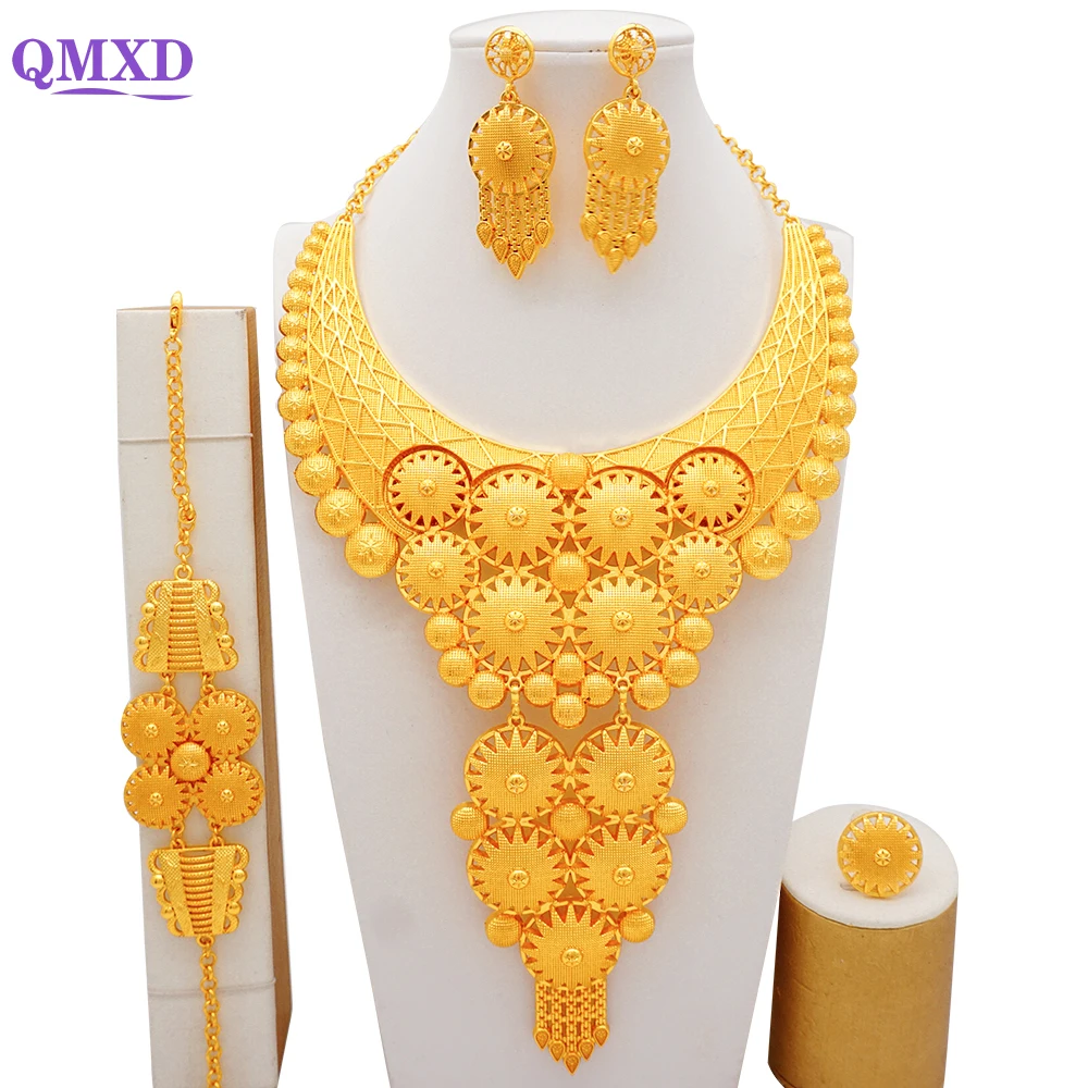 

Luxury Arabic Necklace&Earrings Jewelry Set For Women Dubai Gold Color Jewellery Sets African Ethiopian Bridal Wedding Gifts
