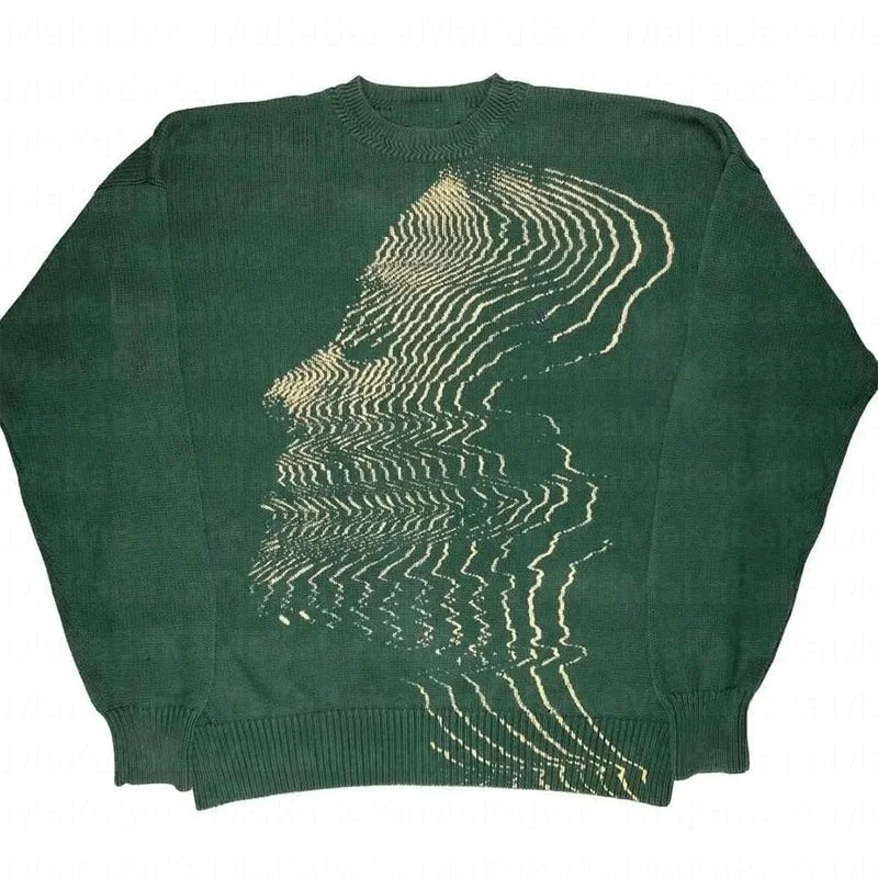 

Woman clothes Vintage o-neck Knitwear Y2K Portrait Printing Pullover Winter Harajuku Oversized Sweater Aesthetic Clothes