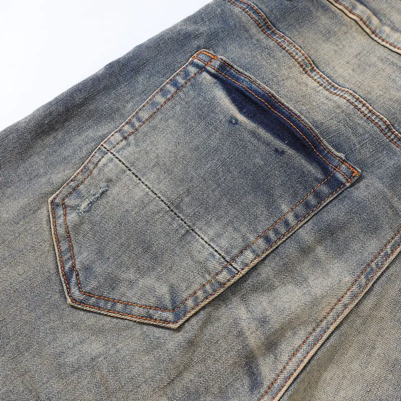 High Street Fashion Men Jeans Retro Washed Blue Stretch Skinny Fit Ripped Jeans Men Patched Designer Hip Hop Brand Pants Hombre