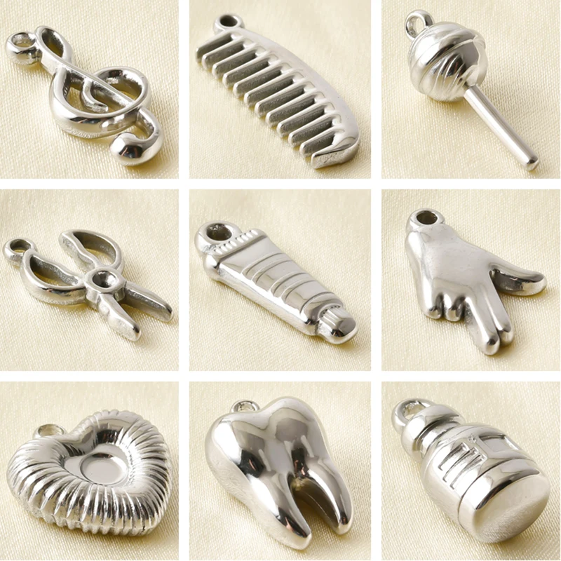 5 Stück Edelstahl-Kamm- und Scherenanhänger für Schmuckherstellung, anlaufgeschützt, DIY-Metallanhänger für Ohrringe und Taschen-Dekoration