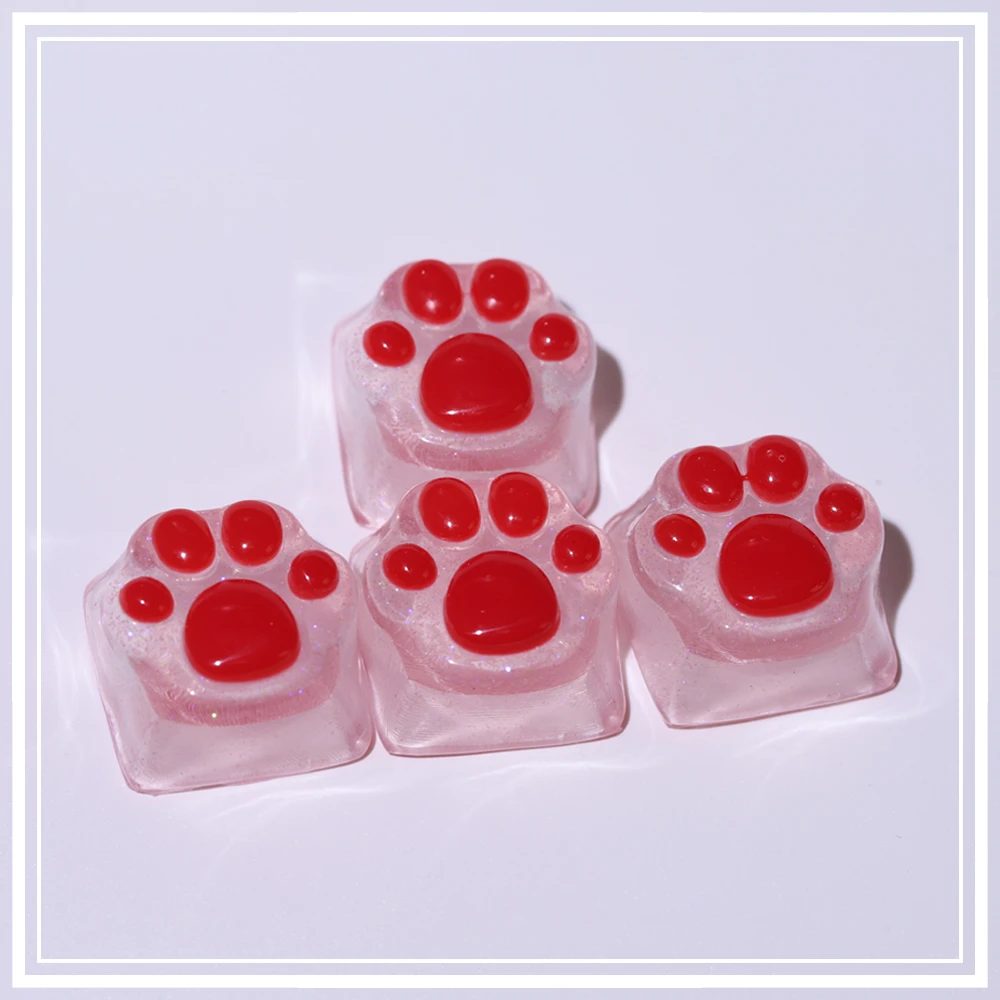 Purple Translucent Cat Paw Anime Keycap with Backlit RGB - Cute Kawaii Pink Cyan Custom ESC & WASD Cap