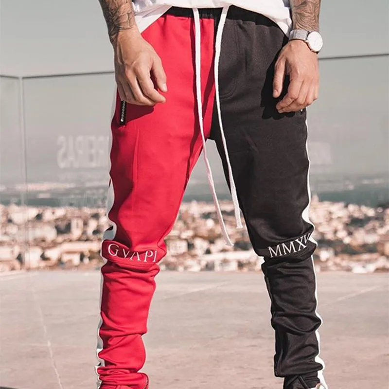 Spring new sports pants men splicing elastic slim fitness pants men's outdoor leisure fitness running