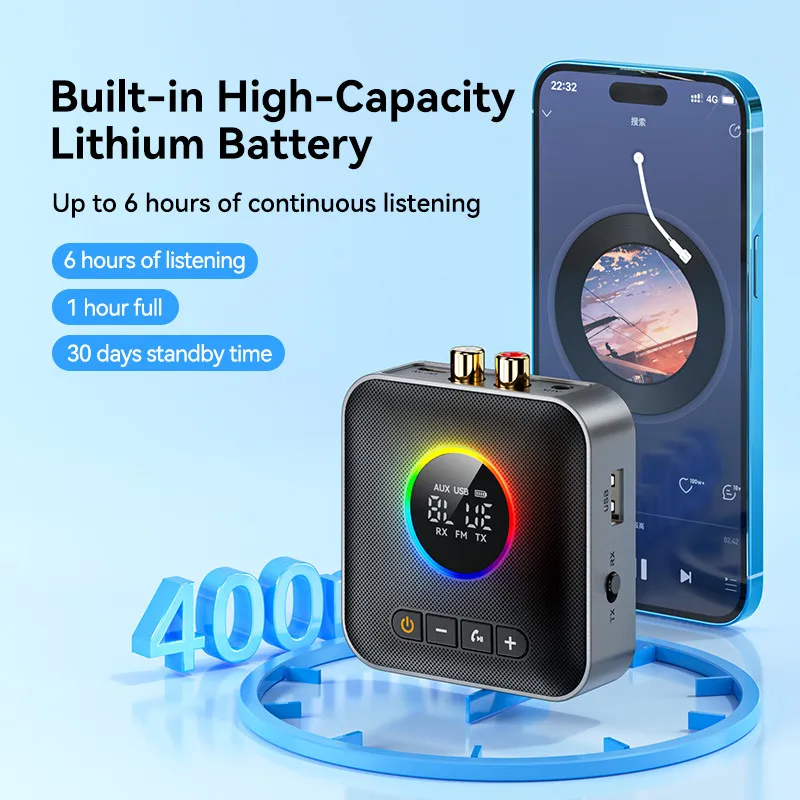 3 in 1 블루투스 5.4 송신기, 리시버 FM 변조기 송신기, 3.5mm, AUX C 타입, 멀티 포인트 인터페이스, CD 품질, Hifi 음악