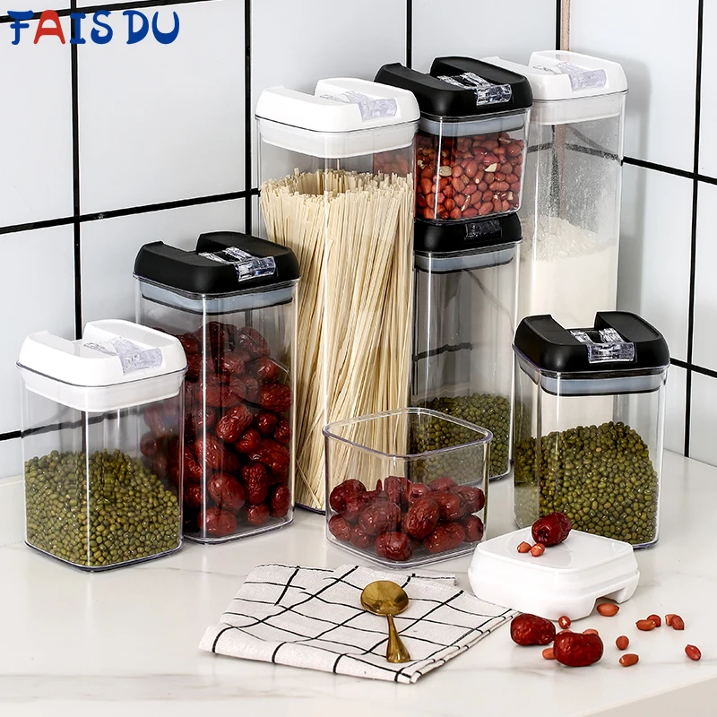 Food Storage Jar With Lid Kitchen Container Kitchen Organizer Stackable Dustproof Moisture Resistant Accessories storage box,kitchen storage box,food storage container,food storage box