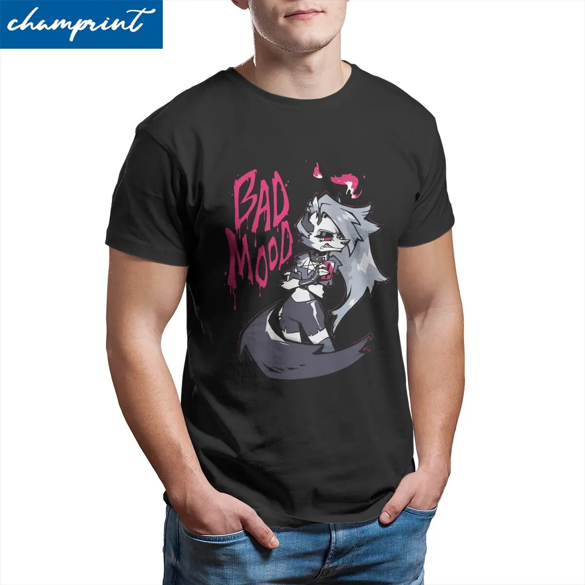 

Helluva Boss Loona Bad Mood T-Shirt for Men Anime Funny 100% Cotton Tee Shirt Round Neck Short Sleeve T Shirt Plus Size Clothing