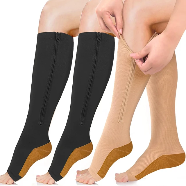 Zipper Compression Socks 15-20 mmHg for Men Women, Open Toe Leg