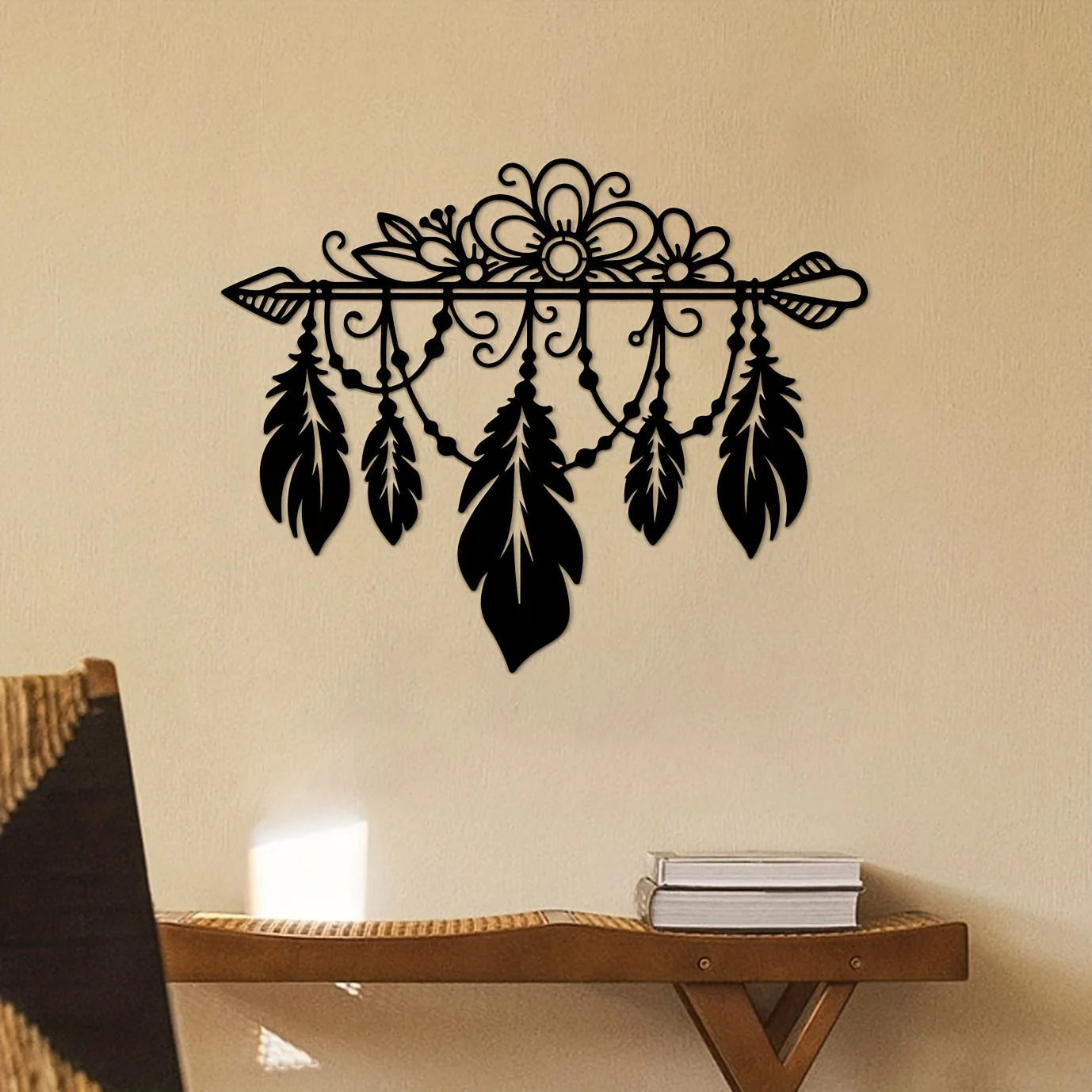 

Boho Feather Tassel Home Metal Wall Art Wall Decor Living Room Bedroom Kitchen Office Bathroom Decor Sticker Mural Room Decor