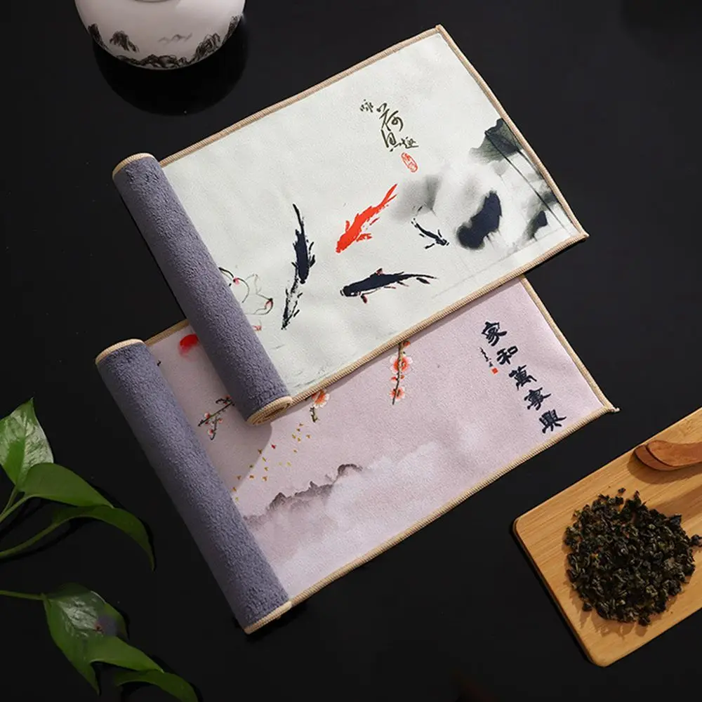 Painted Chinese Household High-end Tea Set Accessories Table Cleaning Tea Towel Rag Tea Napkin Table Mats