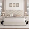 King Bed Frame with 4 Storage Drawers, Upholstered Platform Bed Frame with Button Tufted Headboard,No Box Spring Needed (Beige) 3