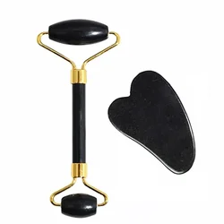 Natural Jade Stone Facial and Body Massage Tool Set - Revitalizing Spa Experience (Black Set)
