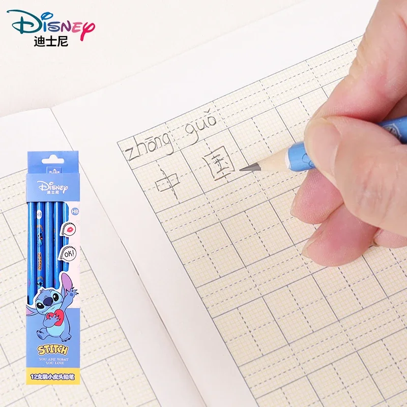 12pcs Disney Lilo & Stitch Pencils With Rubber Anime Stitch