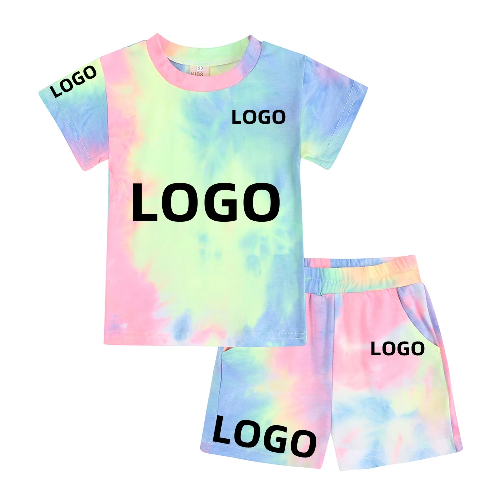 Little Girls Boys Tie-Dye Clothes Add Text Image Custom Personalized Sweatshirt Top+Elastic Waist Shorts Kids Loungewear Outfits athletic clothing sets	 Clothing Sets