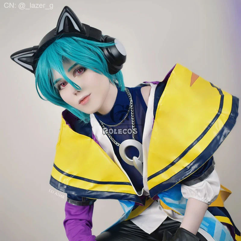 ROLECOS Synthetic Hair Game LOL Heartsteel Aphelios Cosplay Wigs LOL Aphelios Halloween 30cm Short Blue Green Wig Synthetic Hair
