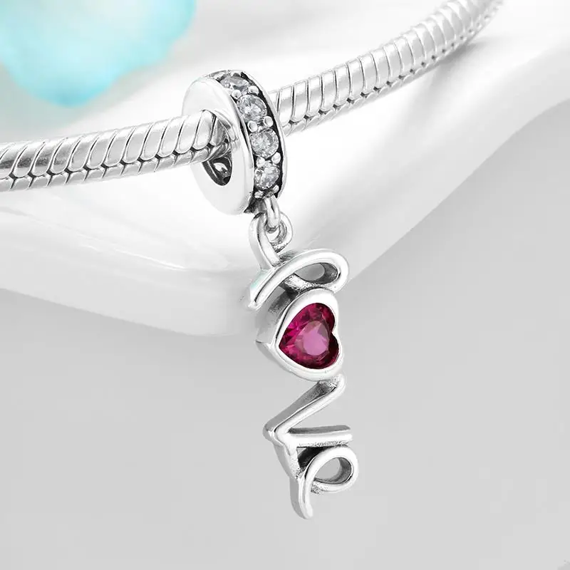 Charming Pink CZ Heart Authentic 925 Sterling Silver Bead DIY Jewelry Making Fit Original LYNACCS Charms Bracelet Women 5