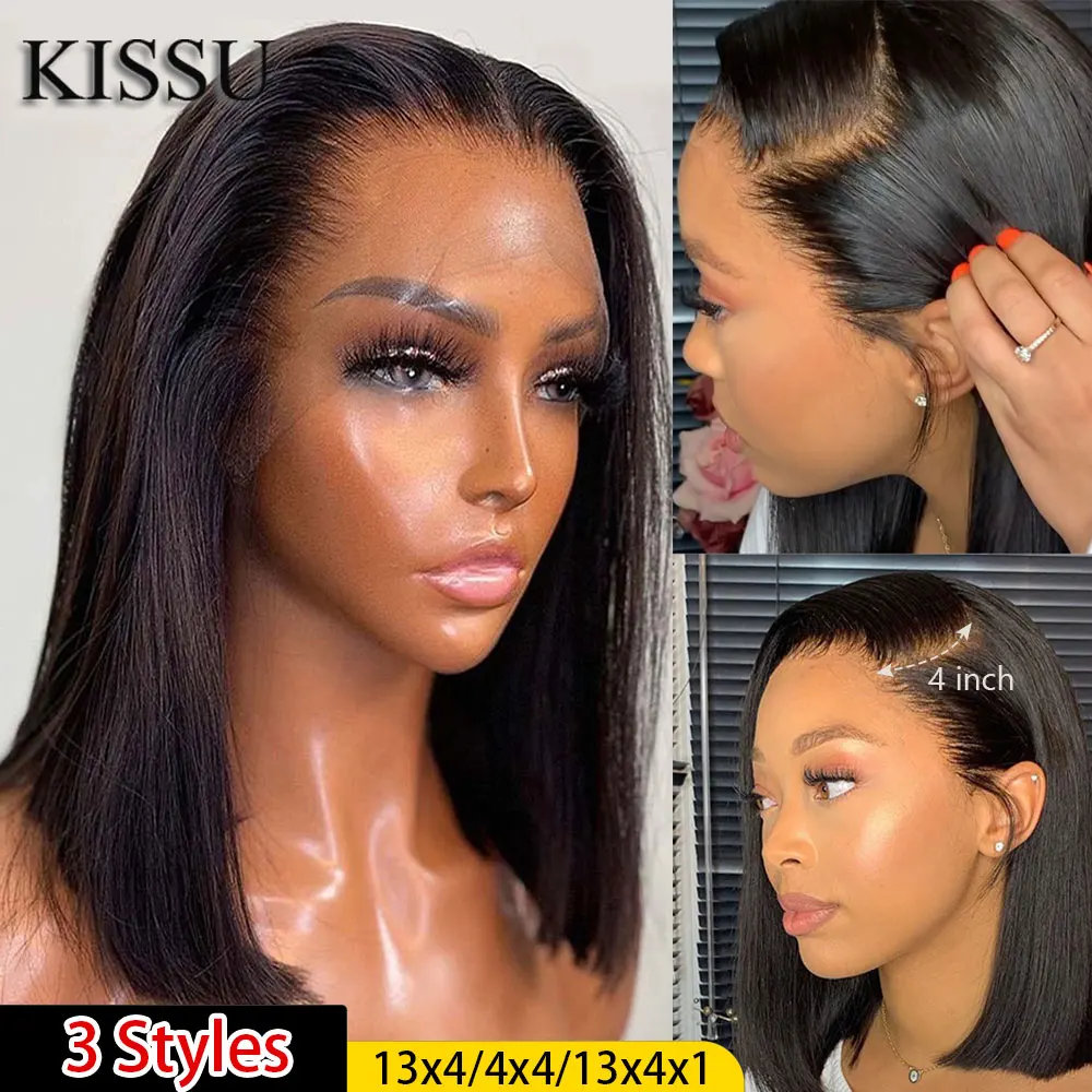 Short Bob Wig Lace Front Wigs 13x4 Bone Straight Brazilian Human Hair Wigs Pre-Plucked Transparent 4x4 Closure 180% Density