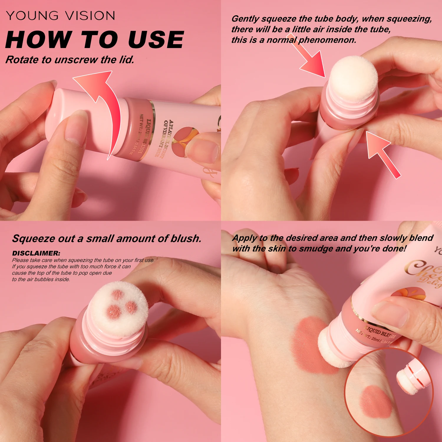 YOUNG VISION 6-color press brush head powder blusher liquid powder 25ml capacity detachable brush head cleaning reuse