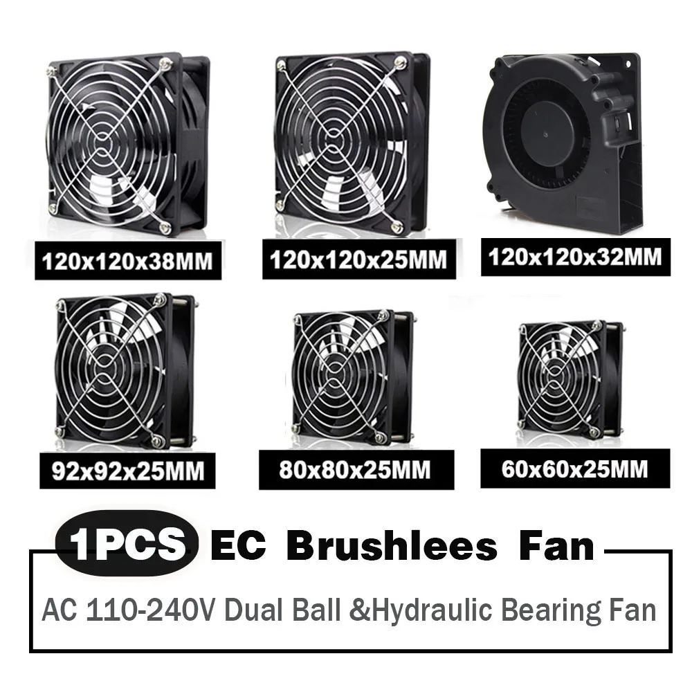 EC 축 팬 볼 브러시리스 팬 쿨러, 컴퓨터 케이스 팬 6025 8025 9225 12038, AC 110V, 120V, 220V, 230V, 240V, 60mm, 80mm, 90mm, 120mm 