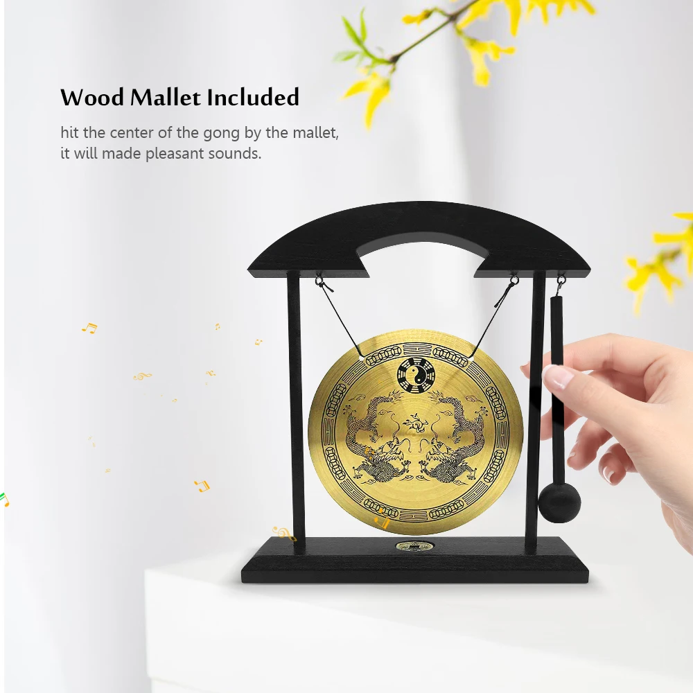 Mini Desktop Gong Table Wind Chime Percussion Instruments with Mallet for Home Decor Housewarming Gift Taiji Symbol Gossip Chart desktop wind chime instruments