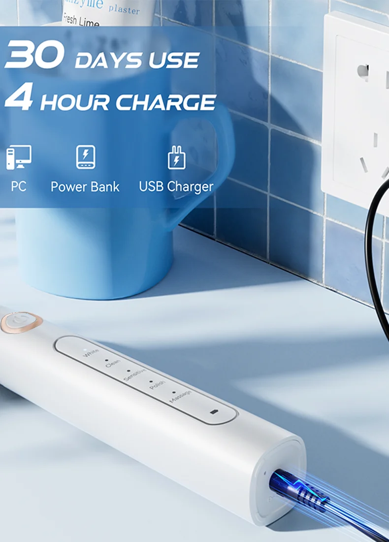 Description Picture 6 of itemYUNCHi Y5 Rechargeable Sonic Toothbrush Smart Timer 5 Mode Electric Toothbrushes for Adults Kids 8 Brush Heads 1 Travel Box