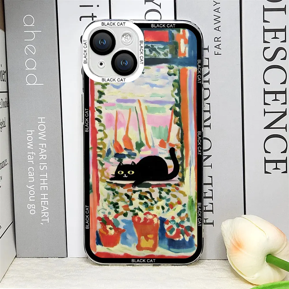 Artistic Cat Flower Phone Case - Retro Van Gogh Oil Painting Design, Soft Protective Cover