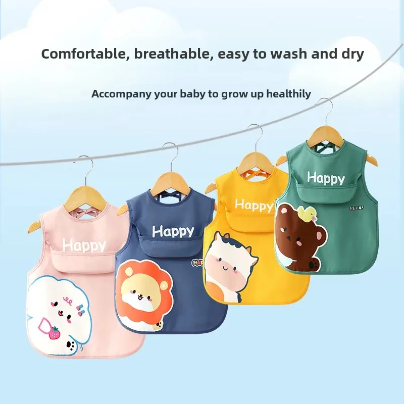 Children's Lightweight Sleeveless Feeding Smock Breathable Waterproof Baby Bibs Toddler Food Shirt Summer Anti-Dirty Neck Warmer