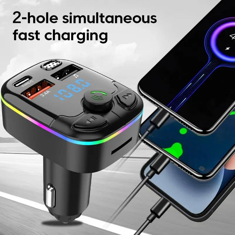 Car MP3 Player Fm Transmitter Wireless Bluetooth 5.0 Noise Reduction Audio Receiver Car Kit Handfree Dual USB Car