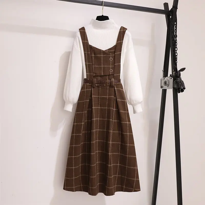 

Women's Single/Set 2023 Spring Autumn New Arrival French Vintage Elegant Style Kikyo Plaid Strap Skirt Two Piece Outfits