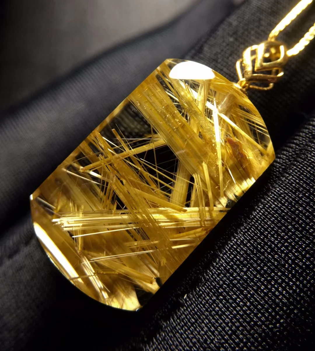 

Natural Gold Rutilated Quartz Pendant Love Cat Eye Rectangle Rutilated Quartz 23*14.3*8mm Jewelry 18K Gold Women Brazil AAAAAAA