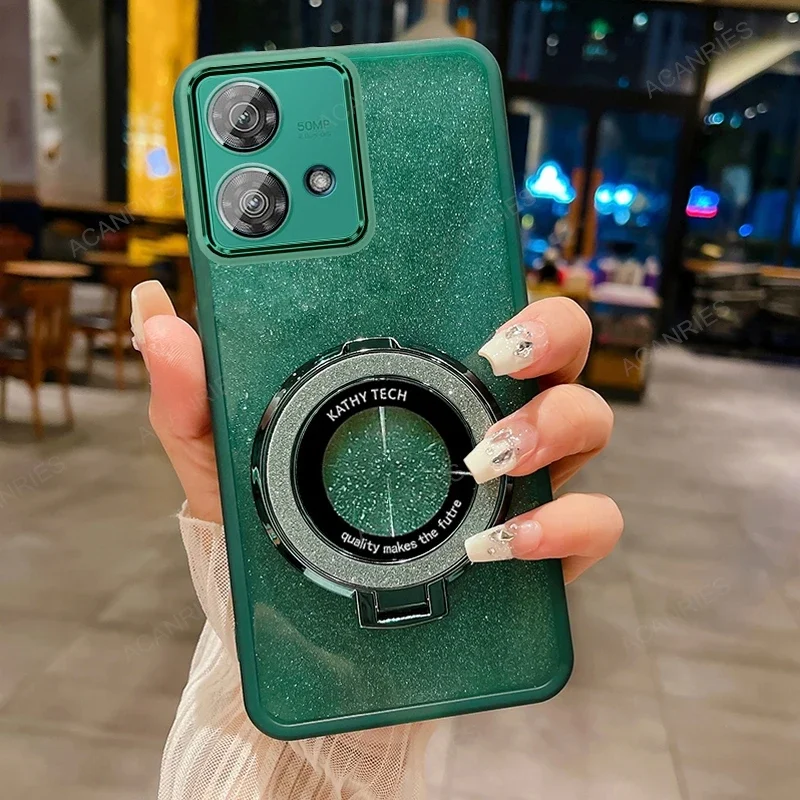 Glitter Clear Silicone Soft Case with Magnetic Bracket Back Cover