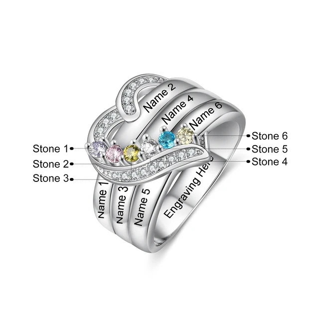 Name Engraved Family Ring Mother's Jewelry Sterling Silver 1-5 Round  Birthstones - Etsy