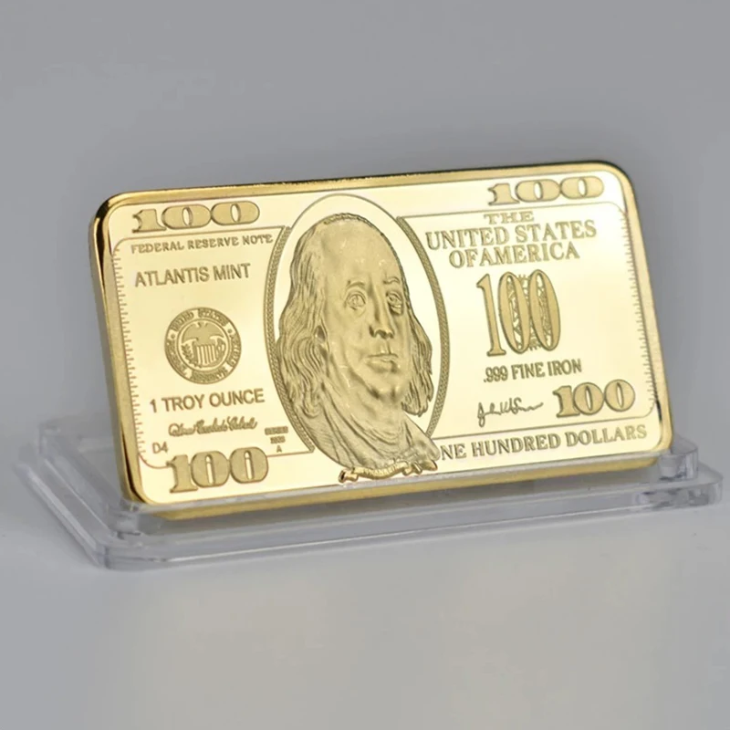 1pcs USA 100 Dollar Bullion 24k Gold Bar American Metal Coin Golden Bars USD With Gift commemorative coin