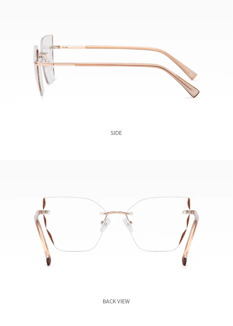 91743 Neue Original Randlose Cat Eye Brillen Rahmen Weibliche Optische Gläser Intellektuelle Brillen College Mädchen Geschenk – Detail 12
