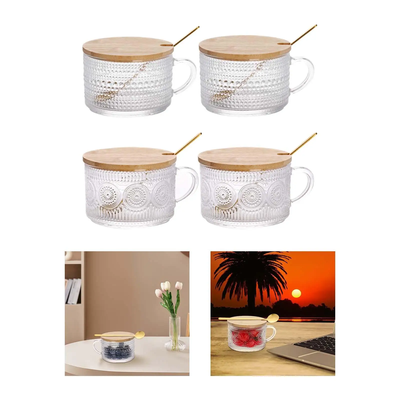 2 Pieces Glass Cup Housewarming Gifts with Handle Novelty with Lid Spoon Coffee Milk Mug for Cafe Hotel Kitchen Restaurant Home