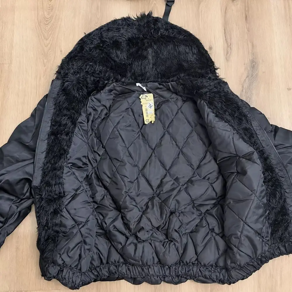 Mens Winter Jacket Furry Patchwork Hooded Cotton Jacket Fashion Casual Outdoor Versatile Comfortable Outerwear Coat 2025 New