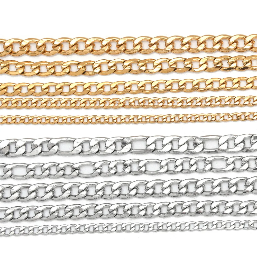 Stainless Steel Figaro Link Chain Necklace 3-6MM 50cm 60cm 70cm Silver Color For Men Women