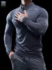Men Stand Collar Zipper T-shirt Gym Running Training Fitness Bodybuilding Sport Top Quality Elastic Long Sleeve Tight Tops Tees 4