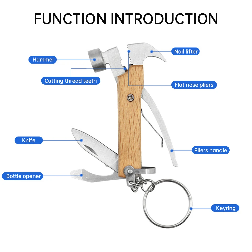 Multi-functional folding tool pliers with wooden handle Camping knife pliers claw hammer Multi-purpose Portable outdoor tool